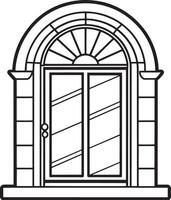 Door with a stone facade. illustration in outline style. vector