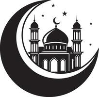 Mosque and crescent moon on white background. illustration. vector