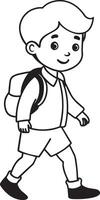 Boy with backpack go to school coloring page back to school concept illustration vector