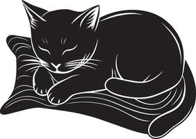 Cat Sleeping - Black and White Illustration - Isolated On White Background vector