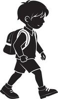 illustration of a boy walking with a backpack on a white background vector