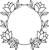 Illustration of floral frame with dahlias in black and white vector
