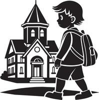 Boy with backpack go to school coloring page back to school concept illustration vector