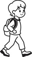 Boy with backpack go to school coloring page back to school concept illustration vector