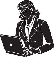 mujer de negocios con un ordenador portátil. ilustración vector