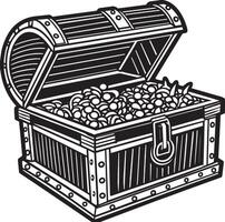 Black and White Cartoon Illustration treasure chest with treasure vector