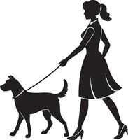 mujer con perro aislado en blanco antecedentes vector