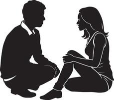 young couple sitting on the floor and talking, Couple in love sillhouette vector