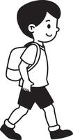chico con mochila Vamos a colegio colorante página espalda a colegio concepto ilustración vector