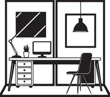 workplace design, illustration graphic in black and white vector