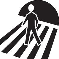 Conceptual illustration showing a person crossing a crosswalk with a tunnel in the background vector