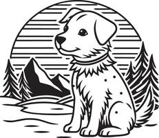 negro y blanco dibujos animados ilustración de linda perro o perrito animal para colorante libro vector
