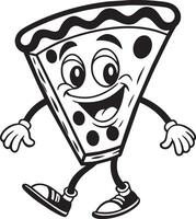 Black and White Cartoon Illustration of Funny Pizza Mascot Character vector