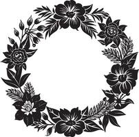 Illustration of floral frame with black and white flowers on white background vector