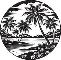 Tropical island with palm trees. illustration in black and white vector