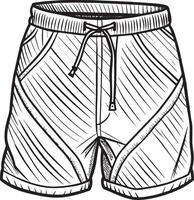 Hand drawn illustration of men's shorts. Black and white sketch. vector