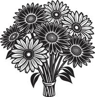 Gerbera Daisy flower Bouquet black and white illustration vector