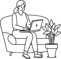 mujer con ordenador portátil diseño, niña hembra persona personas humano y social medios de comunicación tema vector