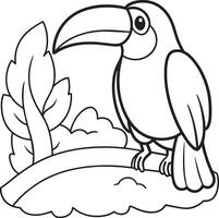 Coloring book for children Toucan sitting on a branch. vector