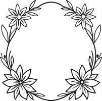 ilustración de floral marco con negro y blanco flores en un blanco antecedentes vector