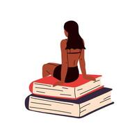 mujer leyendo un libro. leer más libro concepto. literatura aficionados o amantes vector