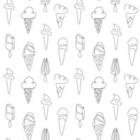 Seamless pattern with set of ice cream continuous line art drawing style vector