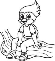 Coloring Page Outline Of Cartoon superhero boy sitting on a log vector