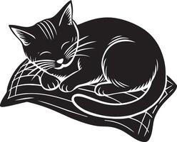 Cat Sleeping - Black and White Illustration - Isolated On White Background vector
