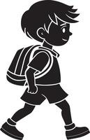 illustration of a boy walking with a backpack on a white background vector