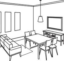 Living room interior with sofa and armchairs. illustration in outline style. vector