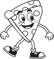 negro y blanco dibujos animados ilustración de gracioso Pizza mascota personaje vector