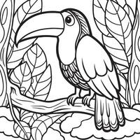 toucan sitting on a branch in the jungle for Coloring Book vector