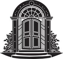 Entrada a el casa. puerta silueta ilustración. negro y blanco. vector