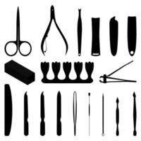 Manicure, Pedicure, Face Cleaning Tools Silhouettes vector