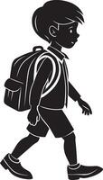 illustration of a boy walking with a backpack on a white background vector