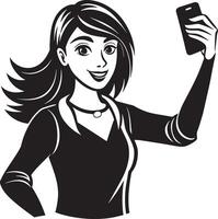 hermosa niña es tomando selfie por teléfono inteligente aislado en blanco antecedentes vector