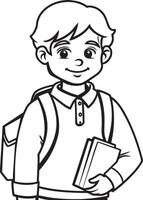 Black and White Cartoon Illustration of Boy Student with Books for Coloring Book vector