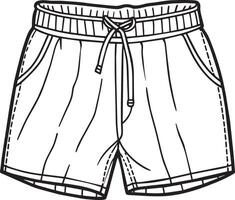 Hand drawn illustration of men's shorts. Black and white sketch. vector