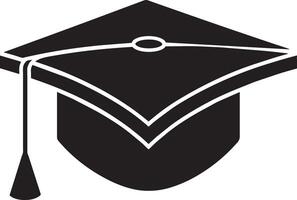 Graduation Cap icon. Flat black symbol. isolated on a white background. vector