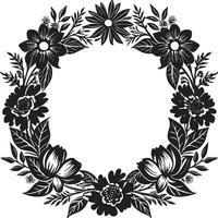 Illustration of floral frame with black and white flowers on white background vector