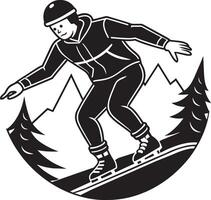 Skateboarder, extreme sport, black and white illustration vector