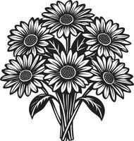 Gerbera Daisy flower Bouquet black and white illustration vector