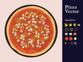 Pizza icono restaurante menú elemento café pepperoni dibujos animados ilustración resumen salsa comida vector