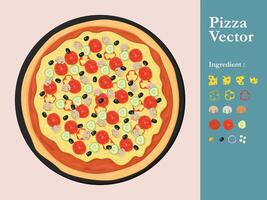 pizza icon restaurant menu element cafe pepperoni cartoon illustration abstract sauce food vector