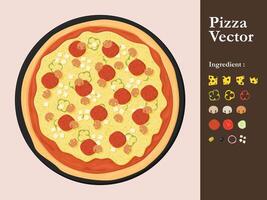 pizza icon restaurant menu element cafe pepperoni cartoon illustration abstract sauce food vector