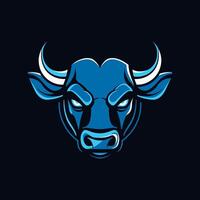 enojado cabeza silueta de un búfalo con azul color vector