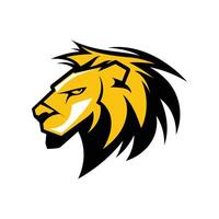 logo design lion head yellow color white background facing left vector