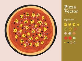 Pizza icono restaurante menú elemento café pepperoni dibujos animados ilustración resumen salsa comida vector