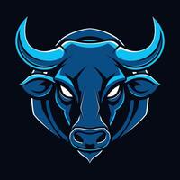 Angry horned head silhouette of a buffalo with blue color vector