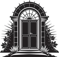 Entrada a el casa. puerta silueta ilustración. negro y blanco. vector